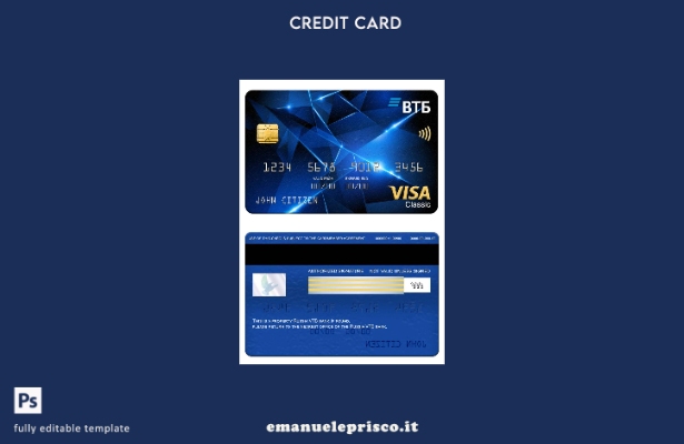modello di carta classica per visto bancario Russia VTB in stile verificato